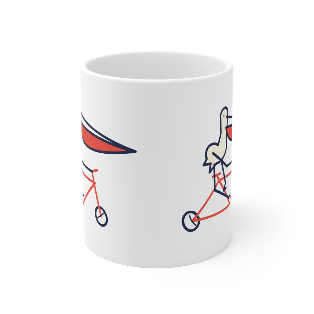 Bad pelican on a bike mug